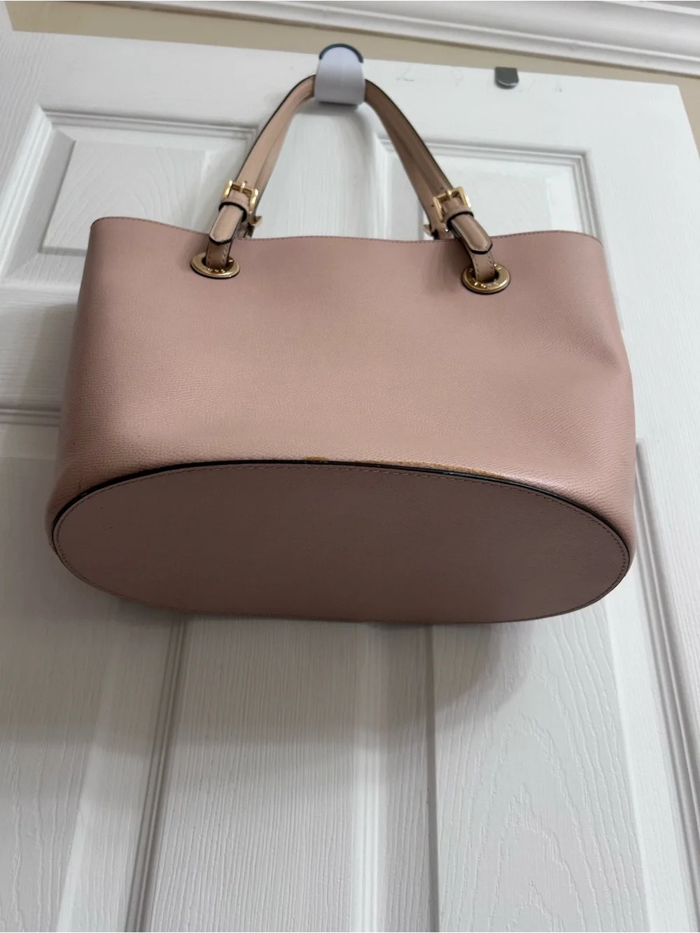 Michael Kors Jet Set pebbled leather tote in soft blush pink with gold tone hard